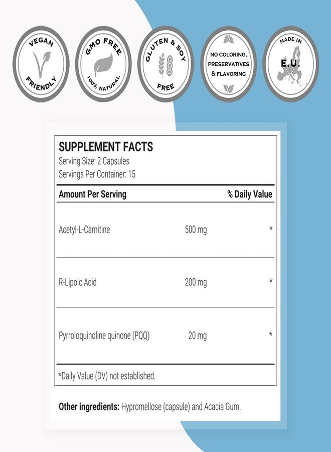 SuperSmart - Mitochondrial Formula (Advanced Formula) - with PQQ, R-Lipoic Acid, Acetyl-L-Carnitine - Mitochondrial Supplement | Non-GMO & Gluten Free - 30 Vegetarian Capsules - Image 3